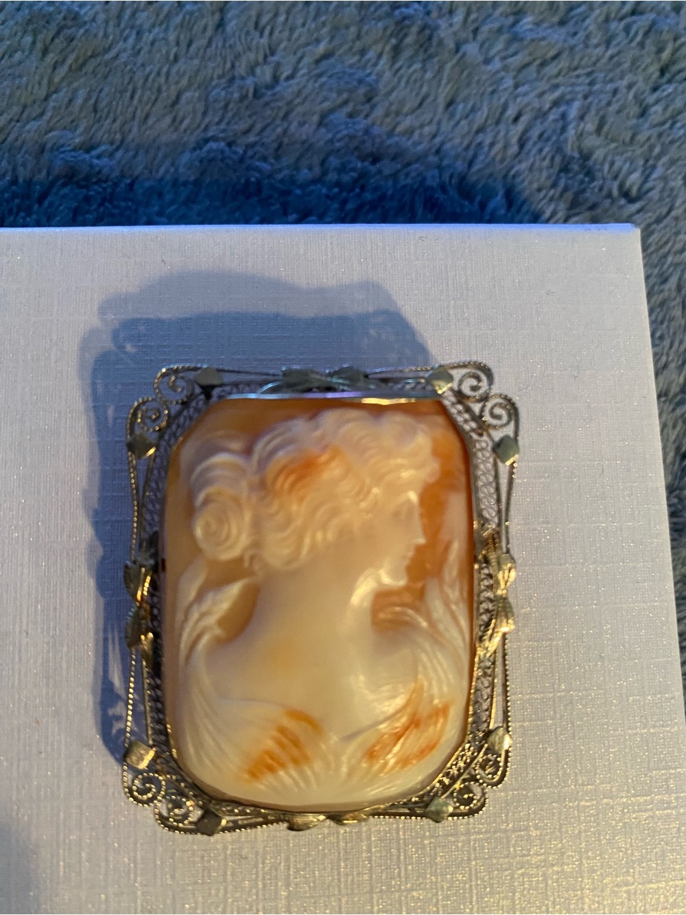 Vintage Carved Shell Cameo Brooch Pin - Cream and Warm Amber - Picture 4 of 6